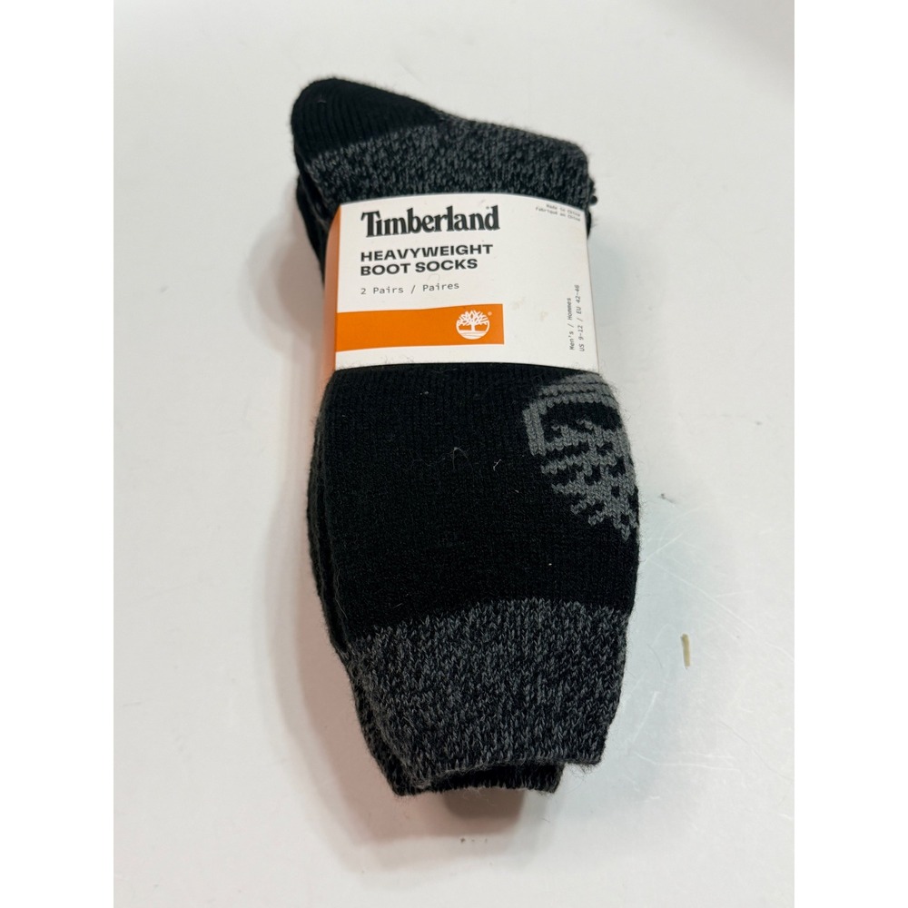 Timberland Mens Heavyweight Boot Socks 2 Pair Pack Black Grey US 9-12 EU 42-46
